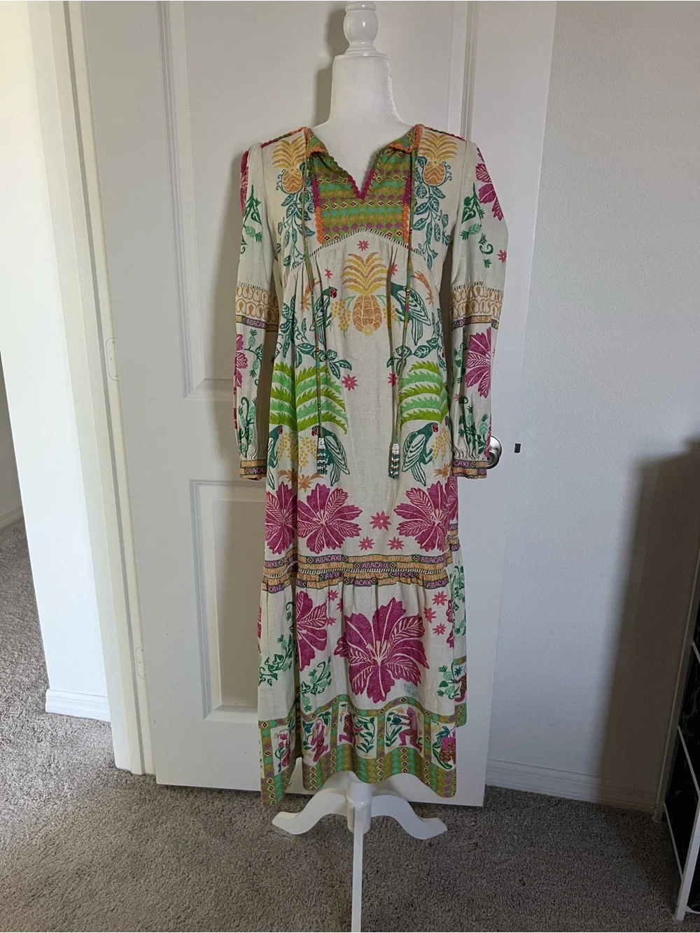 EUC Farm Rio Fruits Queen Long Sleeve Maxi Dress Small